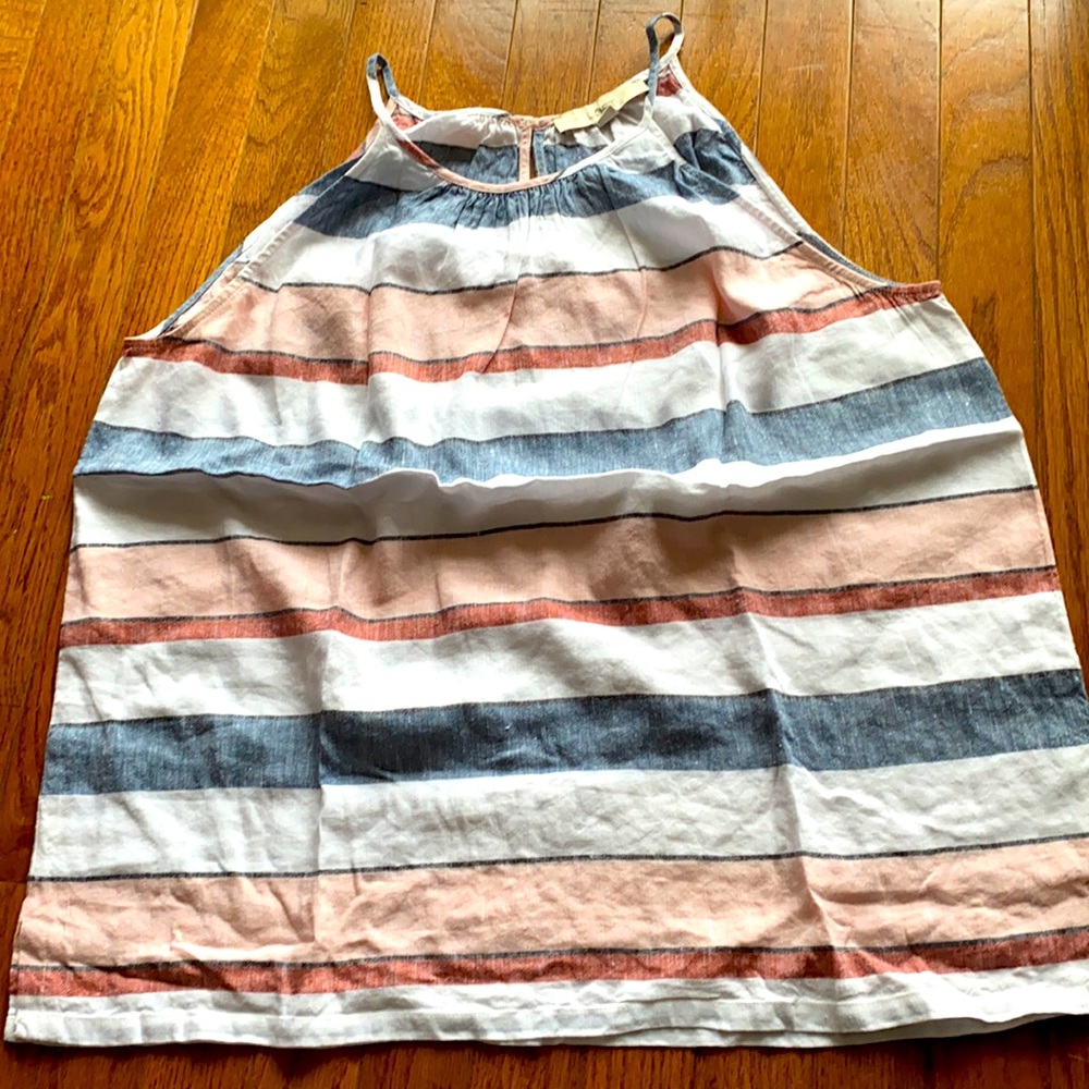 Loft White Blue and Red Stripped Linen Cami Top L